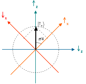 Representation of the 'up' eigenvector of Sz . The antiparallel vector would do the job as well - we arbitrarily choose vectors belonging to the positive unit semicircle to represent quantum states